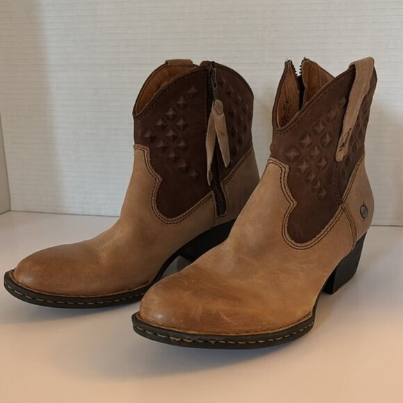 Born Damen Cowgirl Rodeo Beige Leather Zip Western Ankle Booties Women's size 6 - Picture 10 of 13